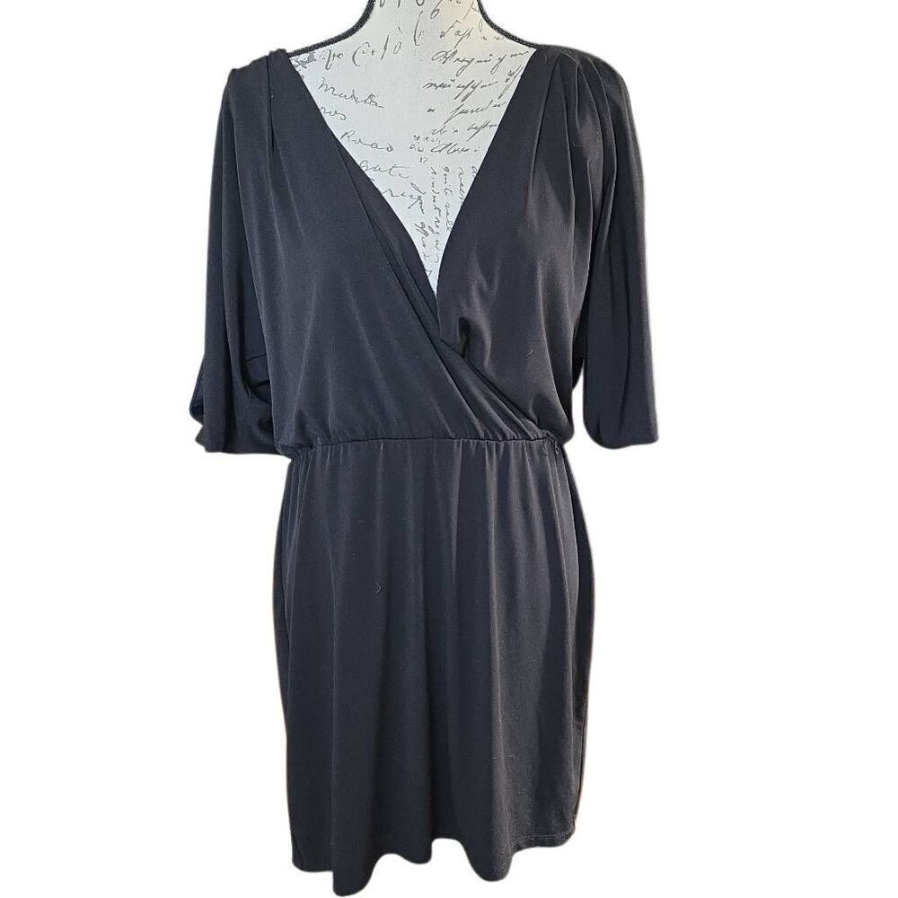Jessica Simpson Women's Size Large Black V-Neck Elbow Sleeve Blouson Dress